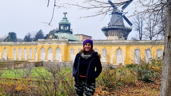 Sanssouci Palace gardens and the Historic Mill in Potsdam during autumn