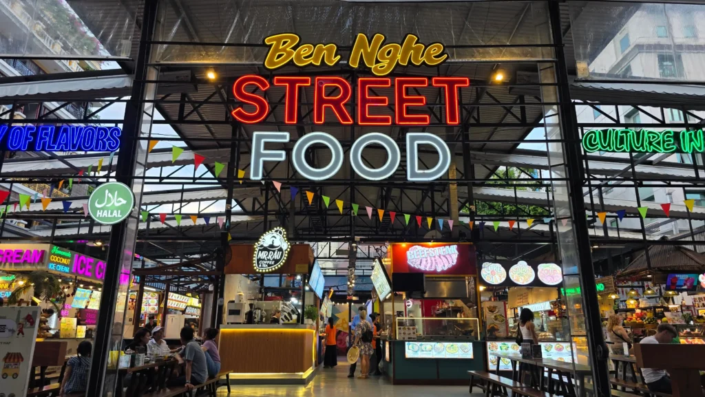 Ben Nghe Street Food Market entrance sign in District 1, Ho Chi Minh City