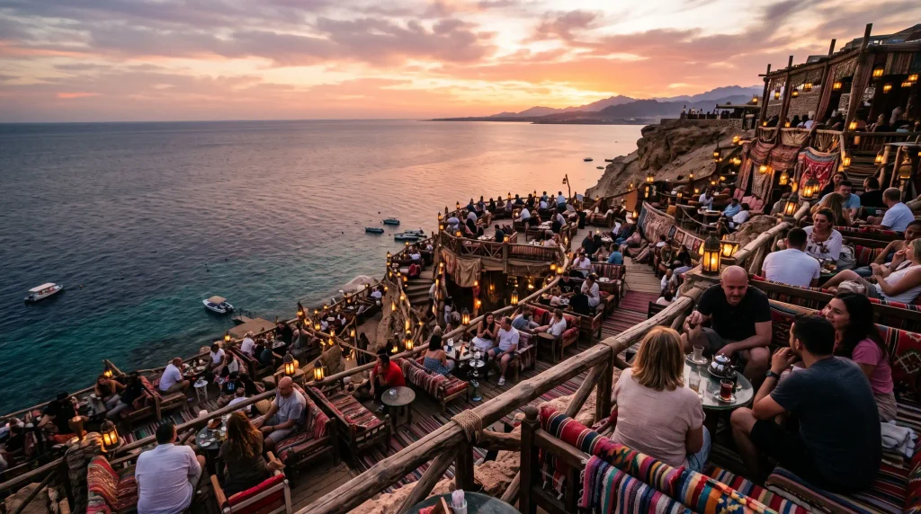 Sunset view from Farsha Cafe on the Hadaba cliffs in Sharm El Sheikh