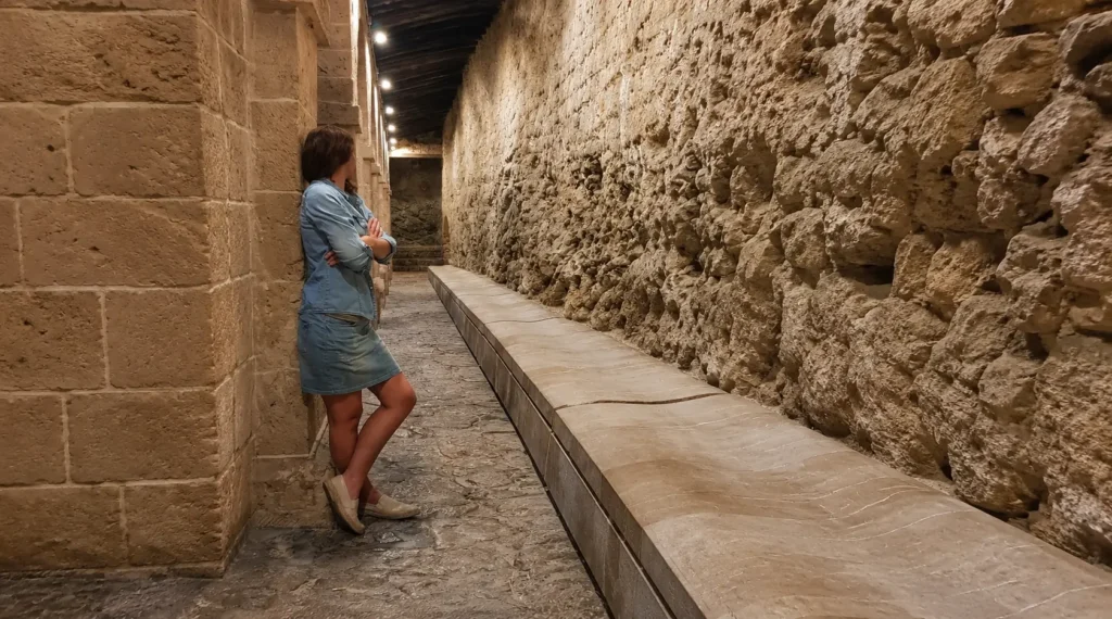 Stone corridor inside Dalt Vila's fortress walls, Ibiza Town.