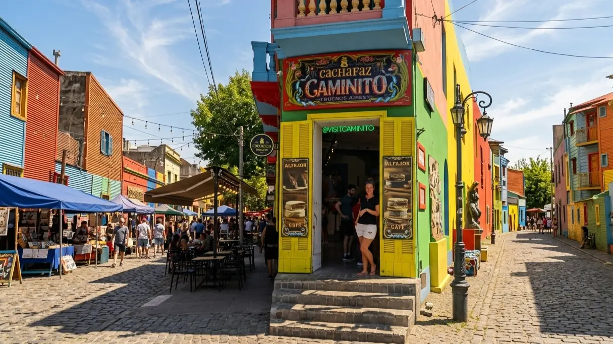 Colorful corrugated metal houses along Caminito street in La Boca Buenos Aires