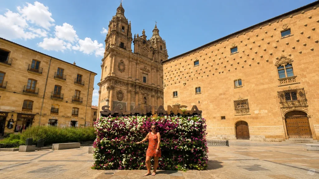 La Clerecía towers and Salamanca sign in the Old Town