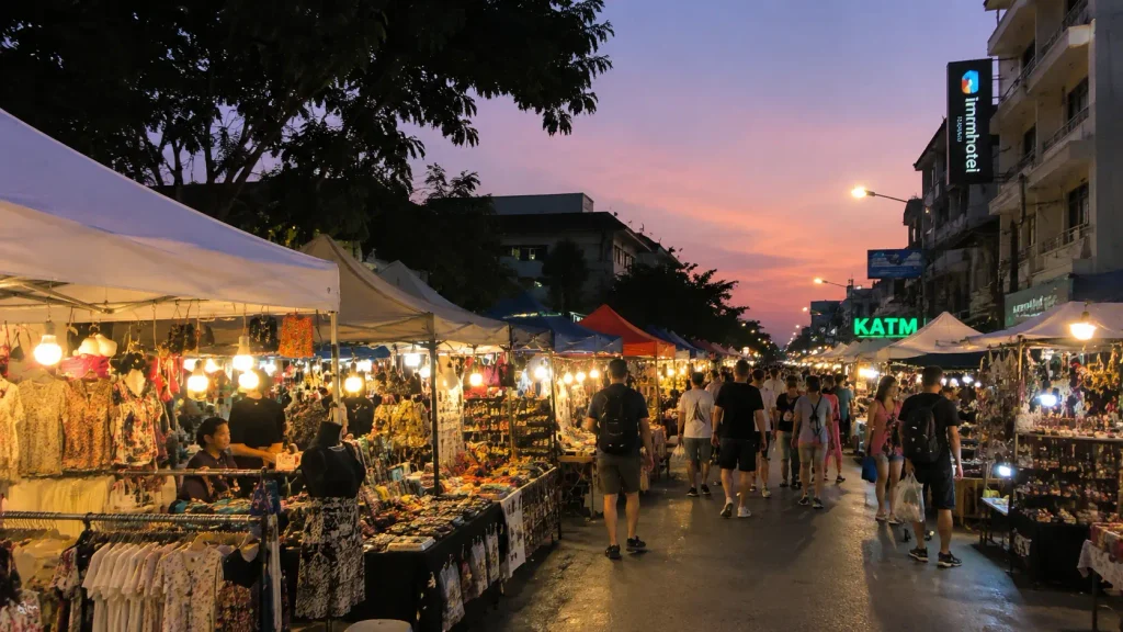 Night market stalls in Chiang Mai Old City at dusk