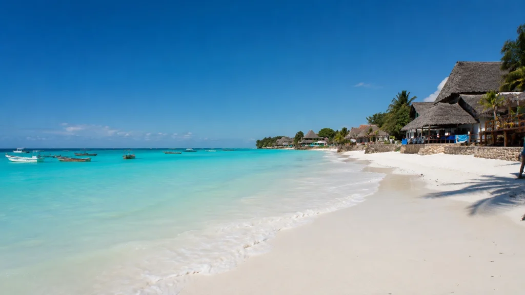 Nungwi Beach Zanzibar turquoise water and beachfront bungalows