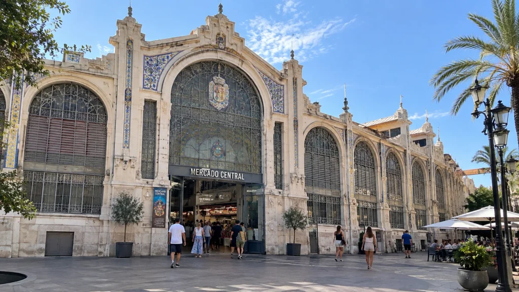 Mercado Central de Alicante market hall facade with stained glass and tilework