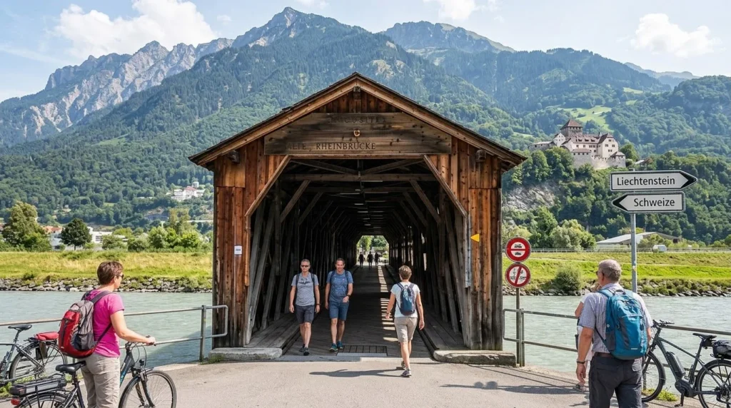 Alte Rheinbrücke wooden bridge between Vaduz and Switzerland