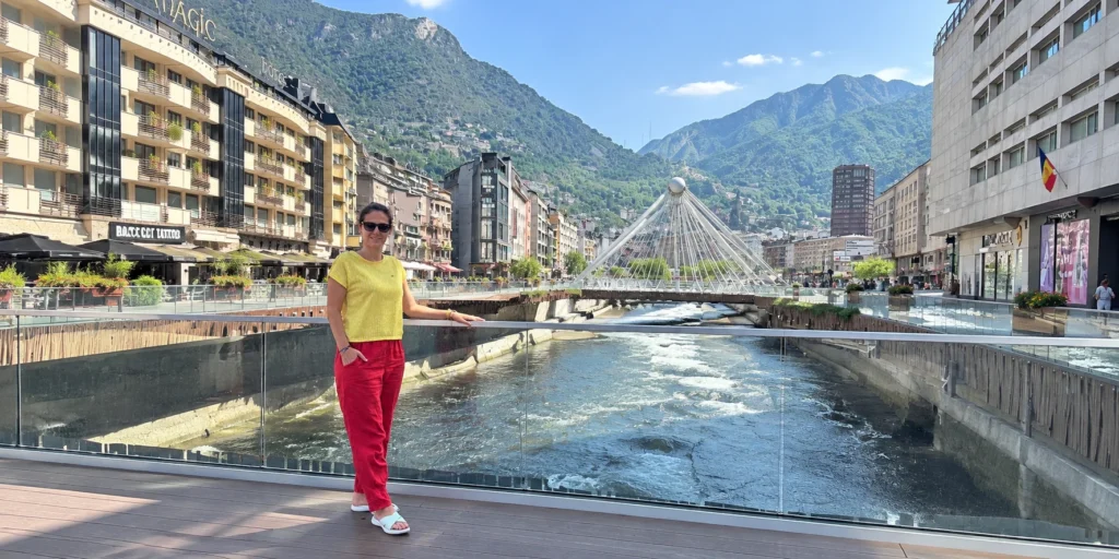Pedestrian bridge over the Gran Valira river in Andorra la Vella, near the shopping district
