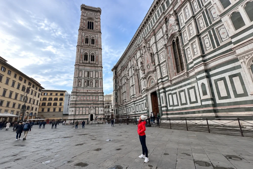 Giotto's bell tower and the Duomo cathedral facade in Florence