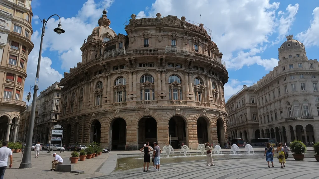 Piazza De Ferrari square in central Genoa, Italy.