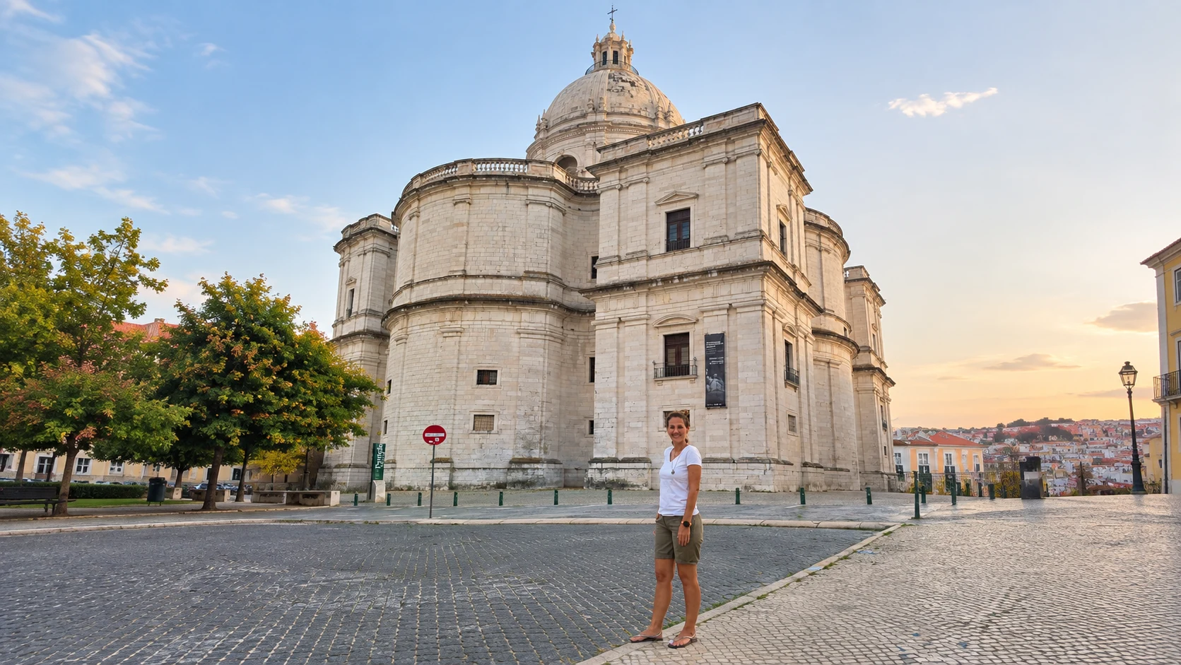 Lisbon travel guide view of the National Pantheon in Alfama at sunset