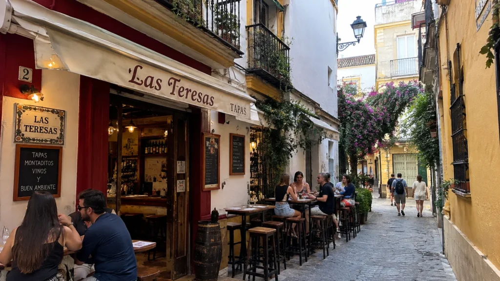 Las Teresas tapas bar terrace on a Santa Cruz alley in Seville.