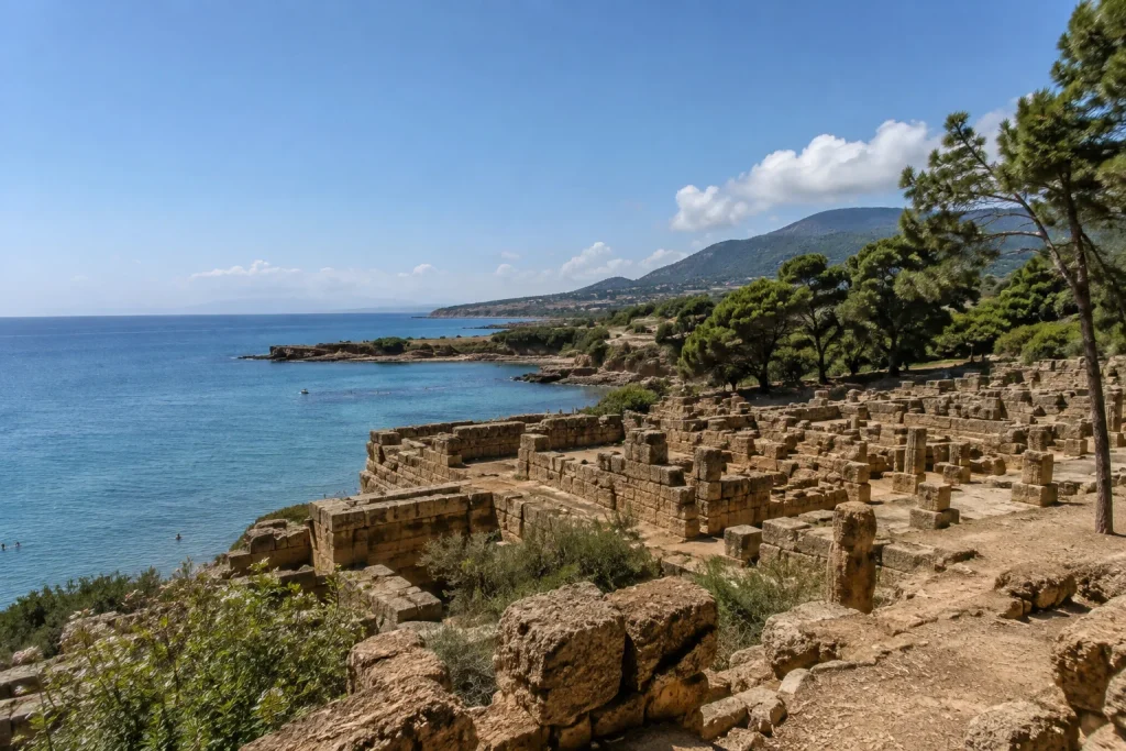Ancient Roman ruins along the Mediterranean coastline at Tipasa
