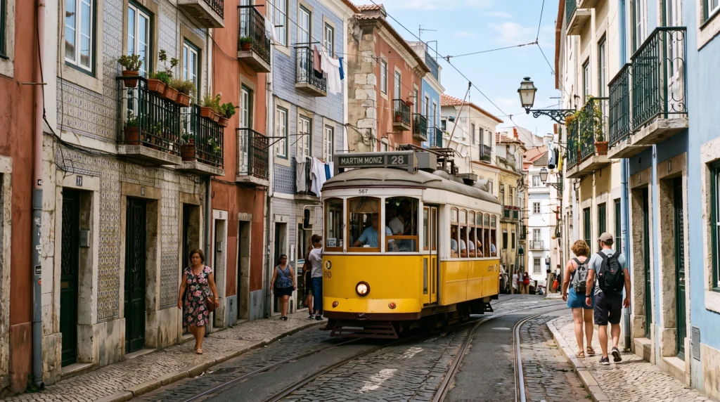 Tram 28 in Alfama, a must-do stop on any Lisbon travel guide