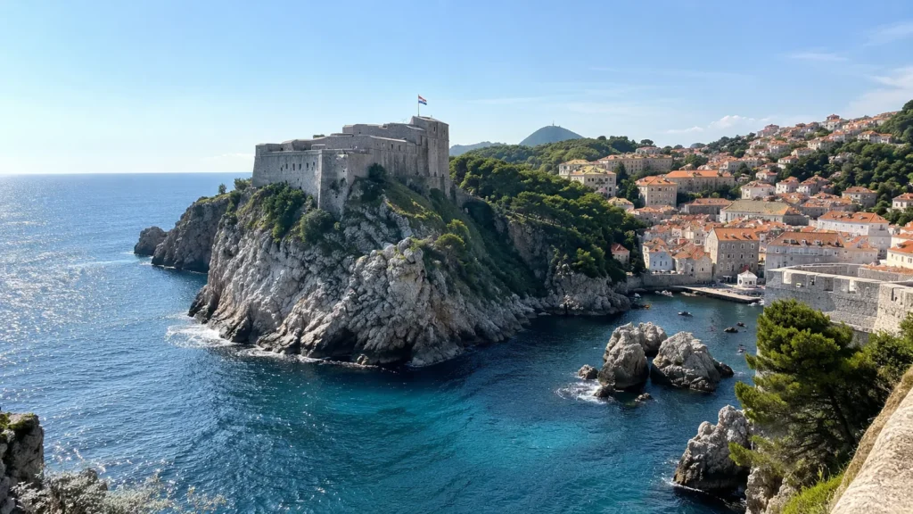 Fort Lovrijenac on its rock above Pile Bay in Dubrovnik
