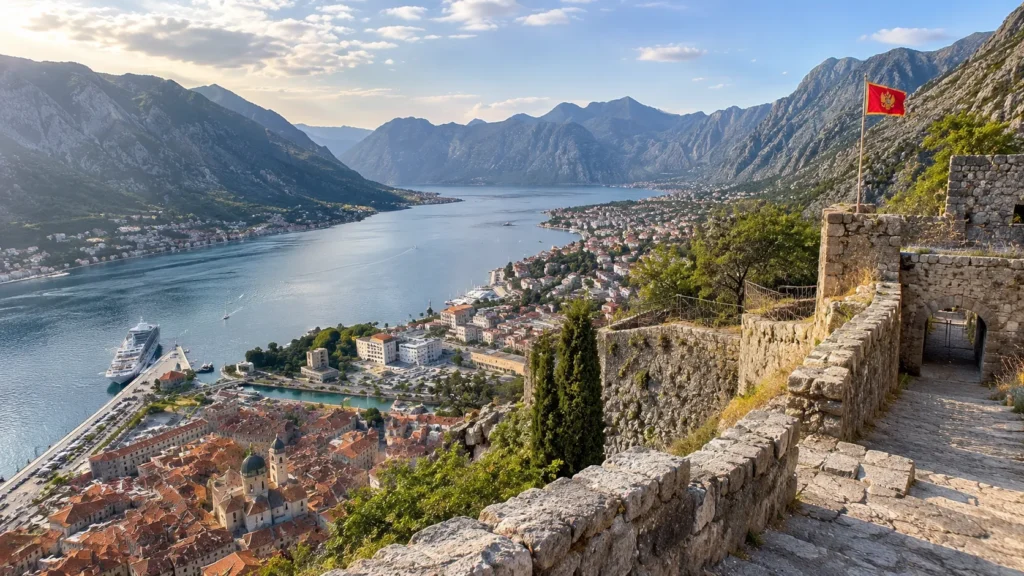 View over Kotor Old Town and the Bay of Kotor from the fortress walls